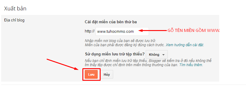 hướng dẫn cài đặt tên miền riêng tới blogspot
