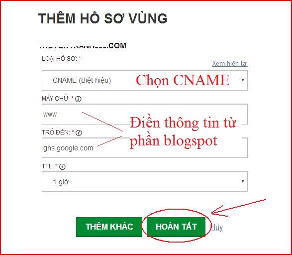 cài đặt tên miền riêng vào blogspot