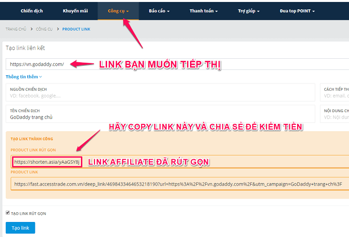 Hướng dẫn kiếm tiền Affiliate GoDaddy chi tiết cho người mới