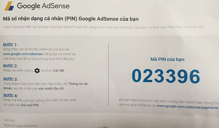 Hướng dẫn nhận mã PIN và xác minh Google Adsense