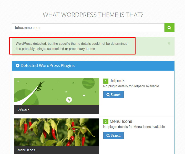 tìm theme và plugin của website